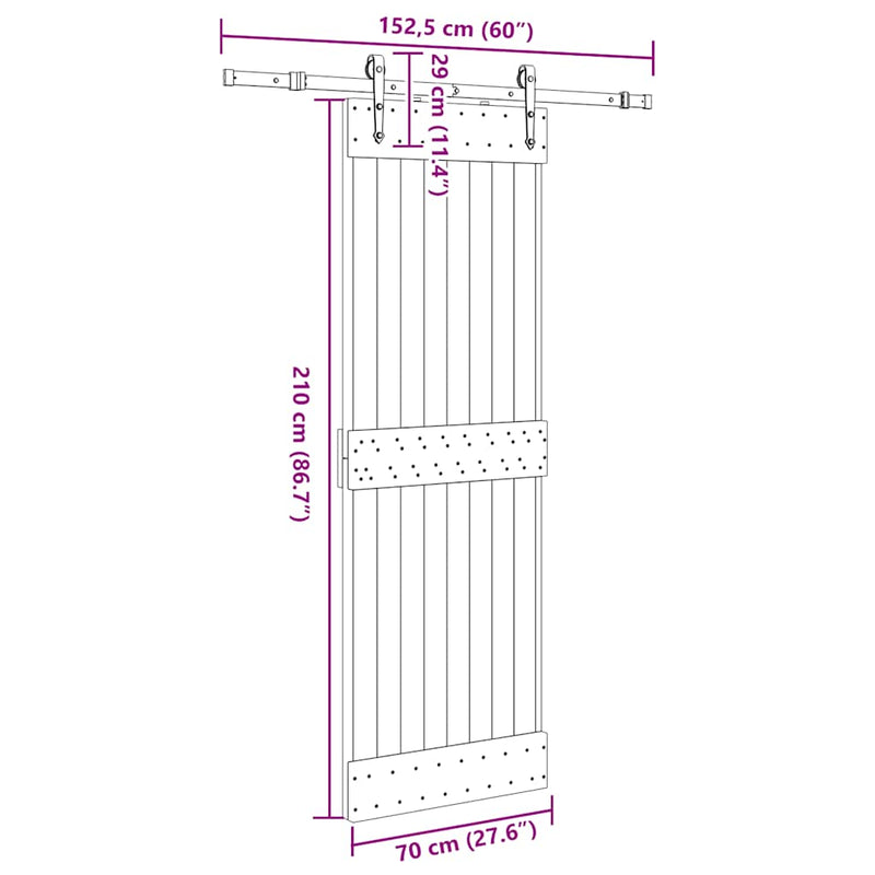 vidaXL tömör fenyőfa tolóajtó fémszerelékszettel 70 x 210 cm
