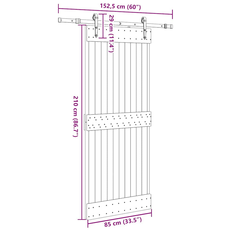 vidaXL tömör fenyőfa tolóajtó fémszerelékszettel 85x210 cm