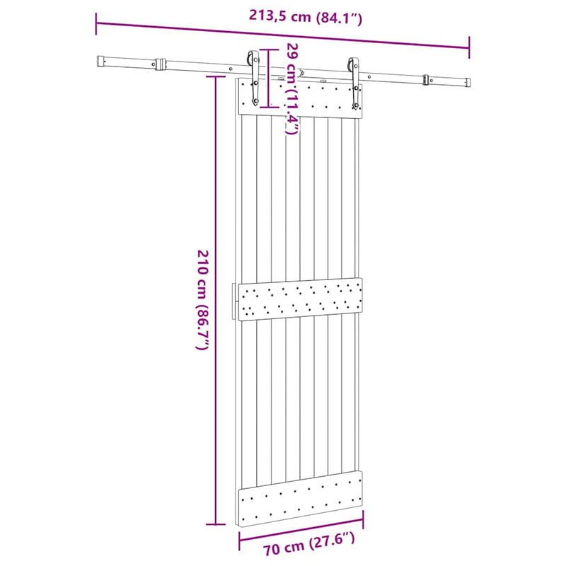vidaXL tömör fenyőfa tolóajtó fémszerelékszettel 70 x 210 cm