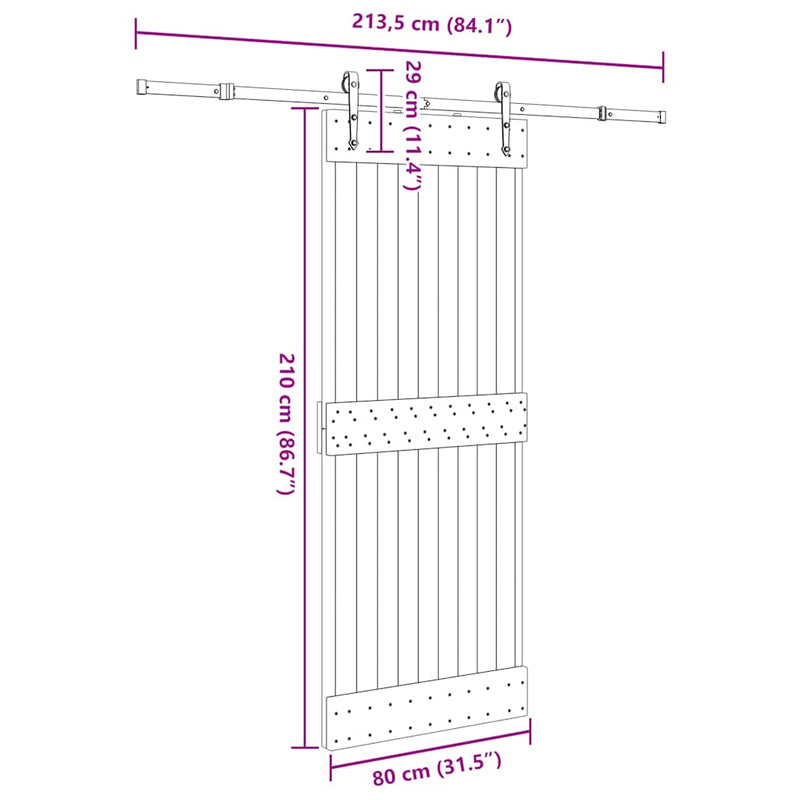 vidaXL tömör fenyőfa tolóajtó fémszerelékszettel 80 x 210 cm