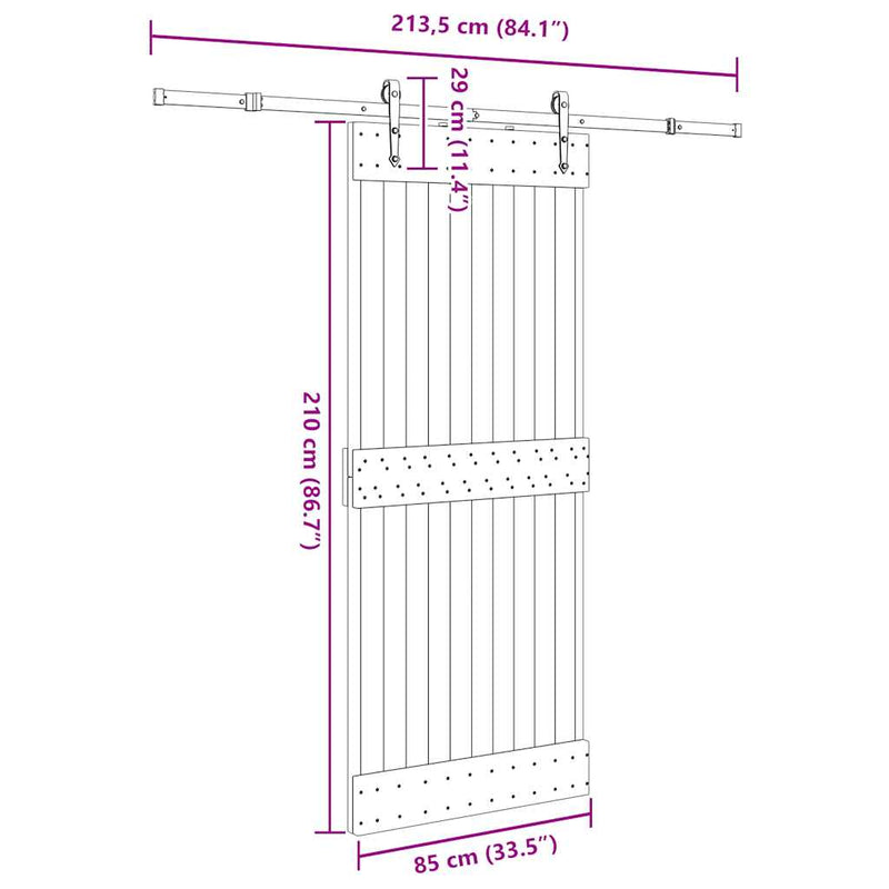 vidaXL tömör fenyőfa tolóajtó fémszerelékszettel 85x210 cm