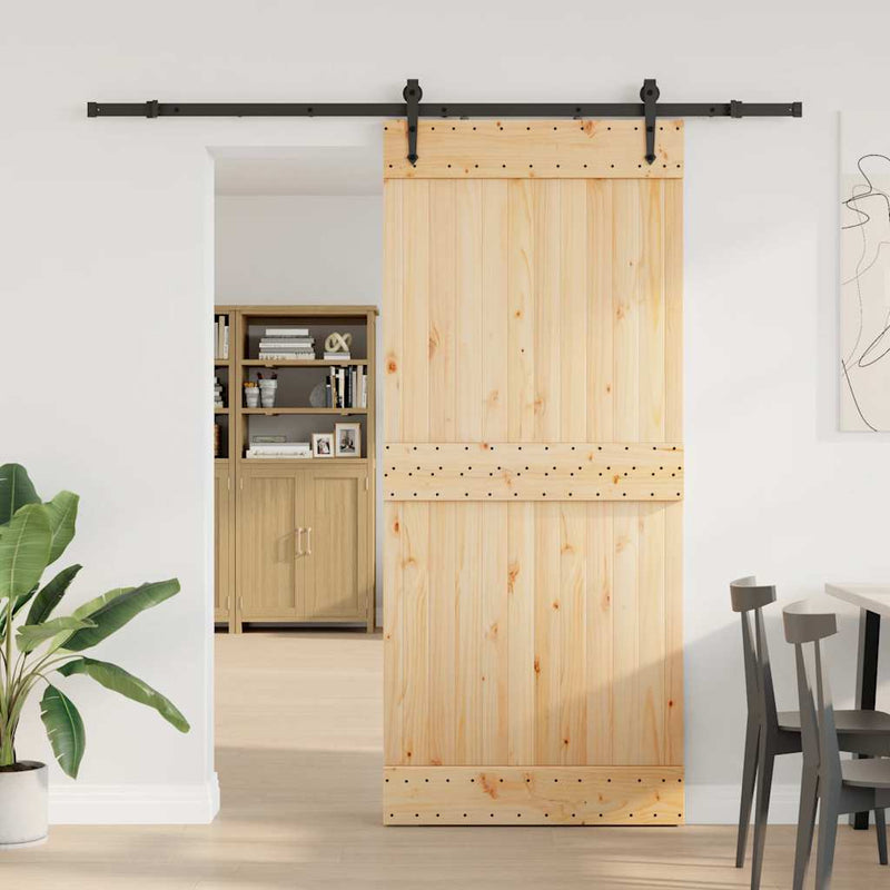 vidaXL tömör fenyőfa tolóajtó fémszerelékszettel 90 x 210 cm