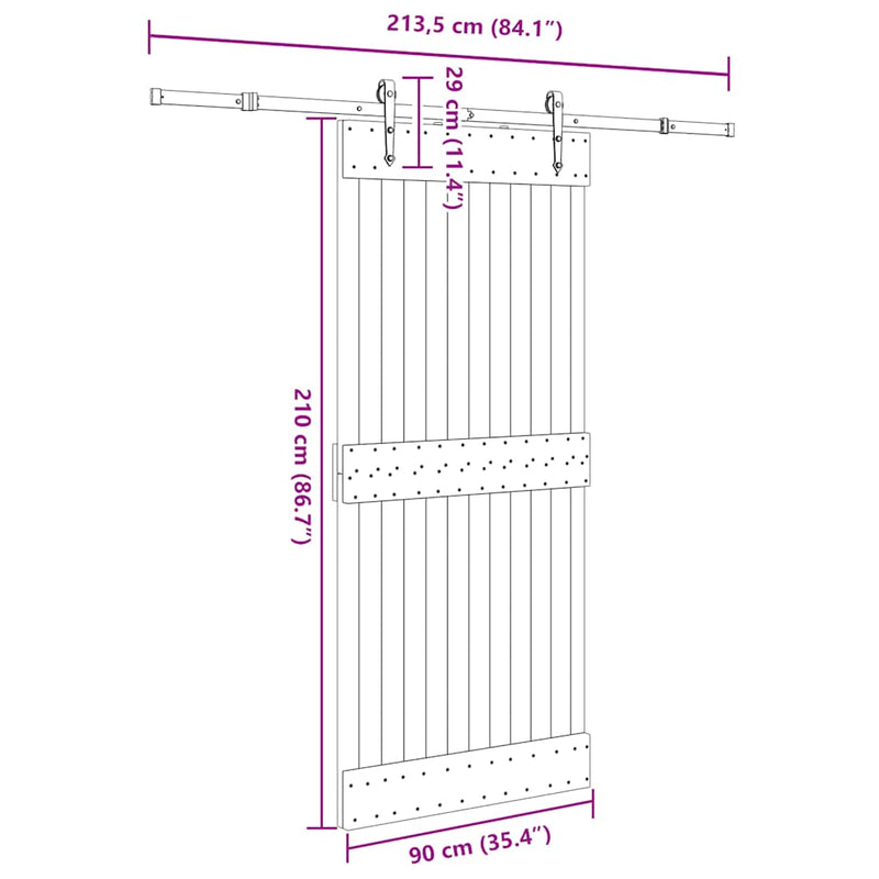 vidaXL tömör fenyőfa tolóajtó fémszerelékszettel 90 x 210 cm