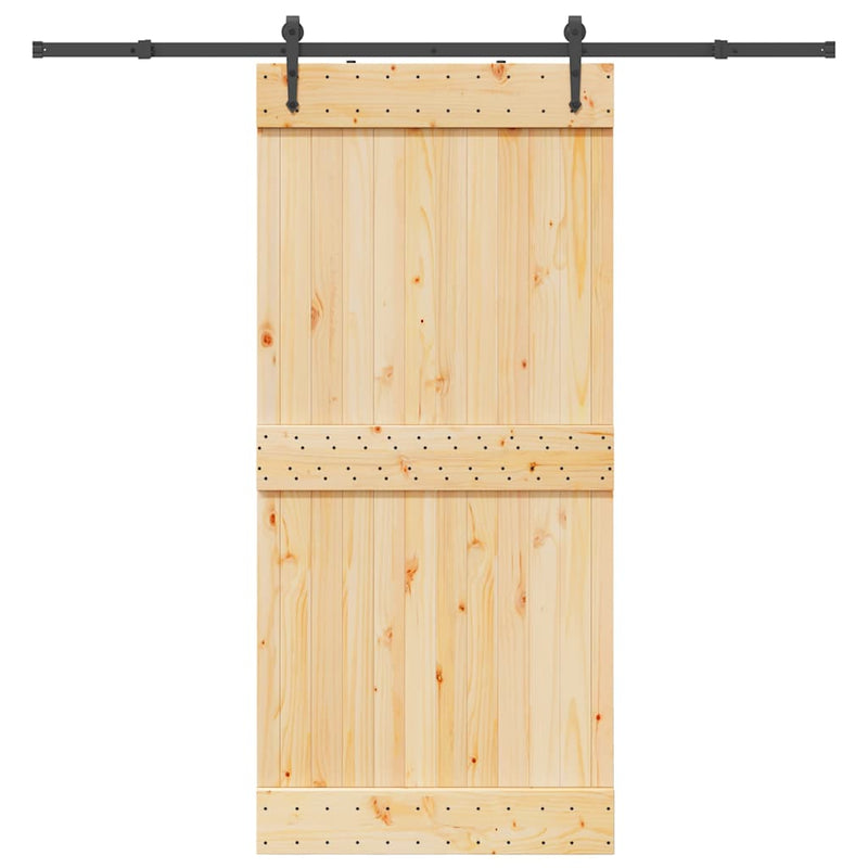 vidaXL tömör fenyőfa tolóajtó fémszerelékszettel 95 x 210 cm