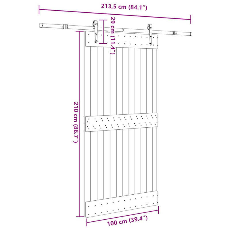 vidaXL tömör fenyőfa tolóajtó fémszerelékszettel 100 x 210 cm