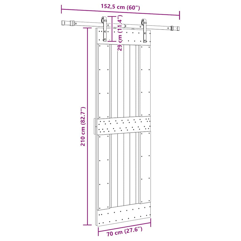 vidaXL tömör fenyőfa tolóajtó fémszerelékszettel 70 x 210 cm