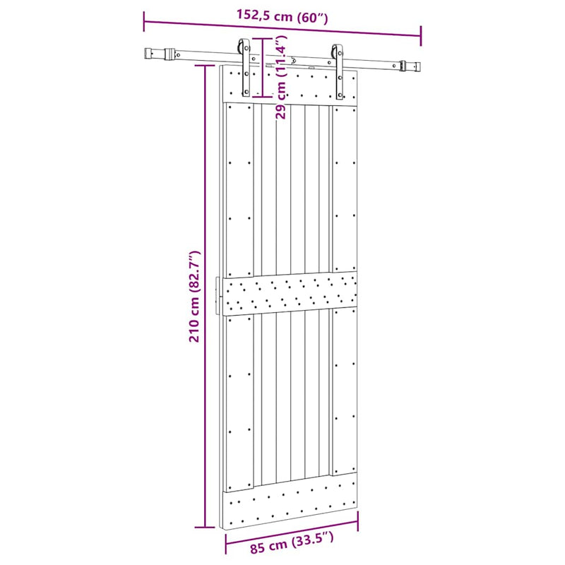vidaXL tömör fenyőfa tolóajtó fémszerelékszettel 85x210 cm