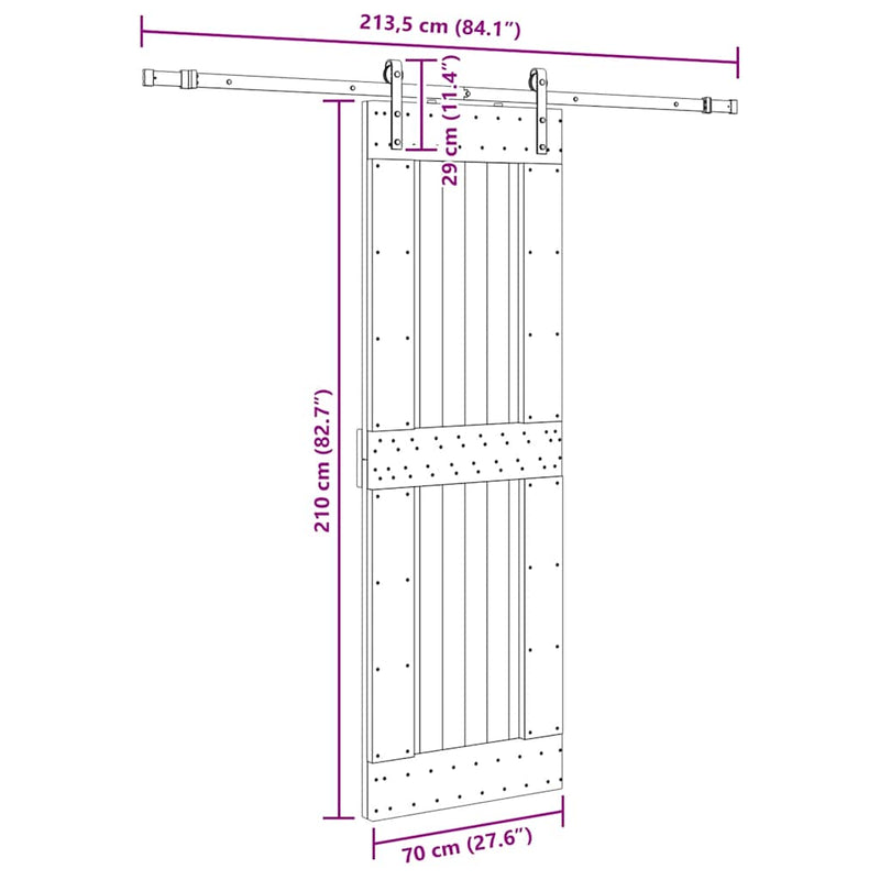 vidaXL tömör fenyőfa tolóajtó fémszerelékszettel 70 x 210 cm