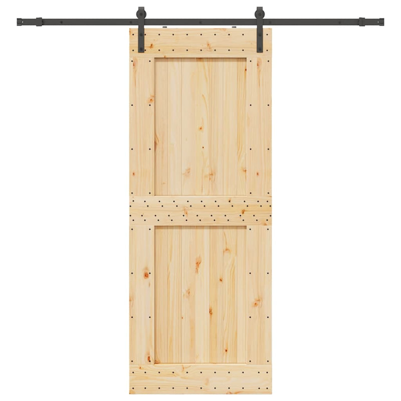 vidaXL tömör fenyőfa tolóajtó fémszerelékszettel 90 x 210 cm