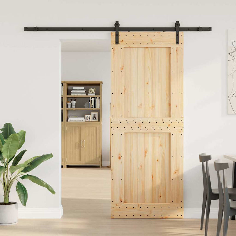 vidaXL tömör fenyőfa tolóajtó fémszerelékszettel 90 x 210 cm
