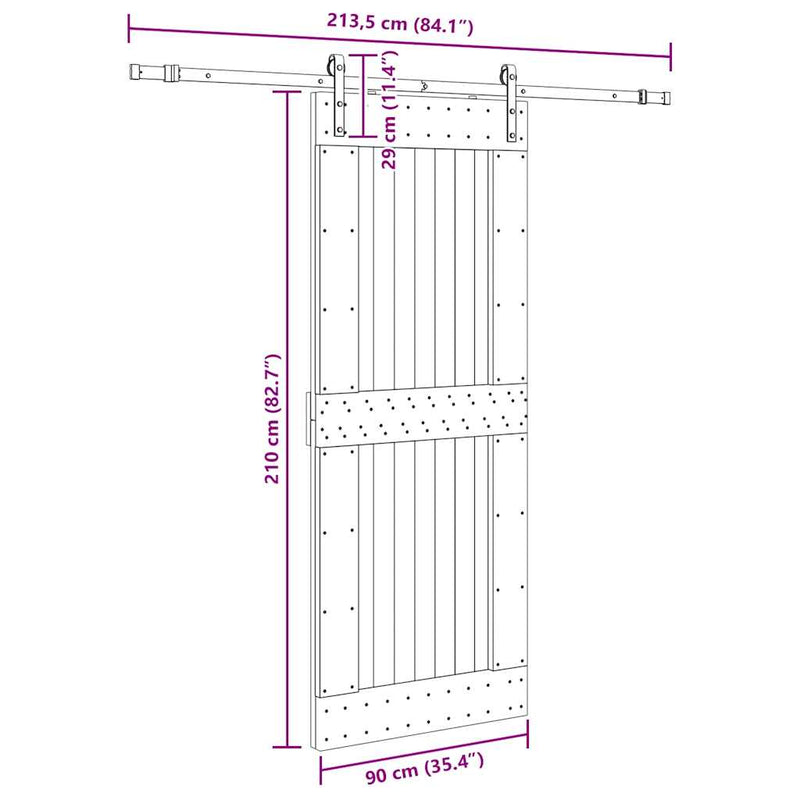 vidaXL tömör fenyőfa tolóajtó fémszerelékszettel 90 x 210 cm