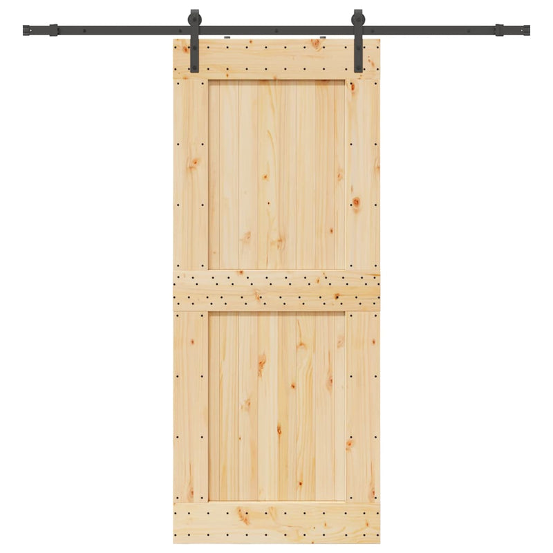 vidaXL tömör fenyőfa tolóajtó fémszerelékszettel 95 x 210 cm
