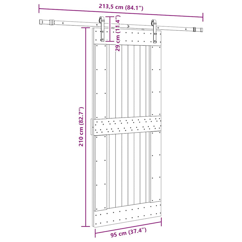 vidaXL tömör fenyőfa tolóajtó fémszerelékszettel 95 x 210 cm