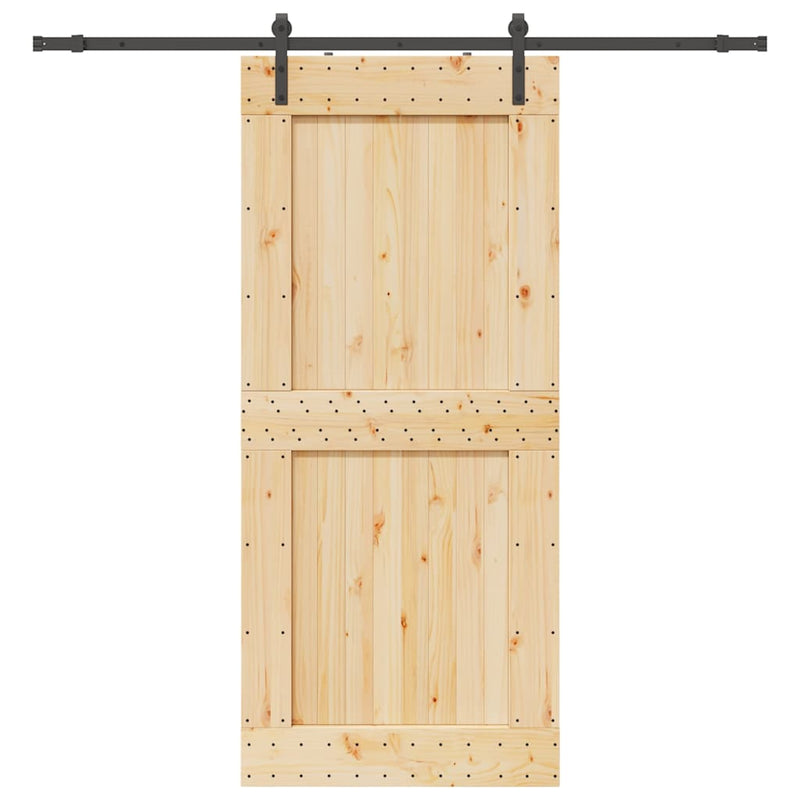 vidaXL tömör fenyőfa tolóajtó fémszerelékszettel 100 x 210 cm