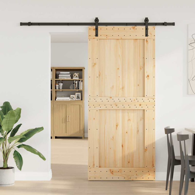 vidaXL tömör fenyőfa tolóajtó fémszerelékszettel 100 x 210 cm
