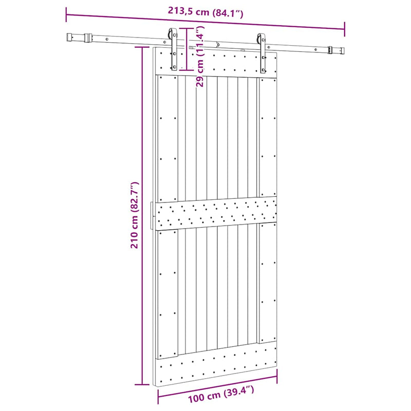 vidaXL tömör fenyőfa tolóajtó fémszerelékszettel 100 x 210 cm