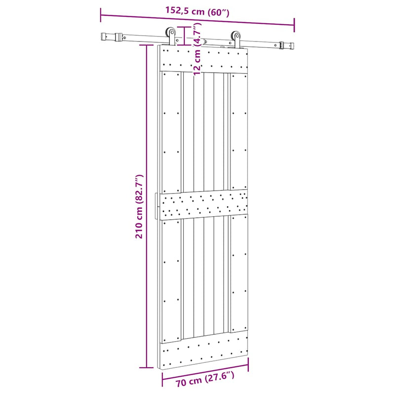 vidaXL tömör fenyőfa tolóajtó fémszerelékszettel 70 x 210 cm