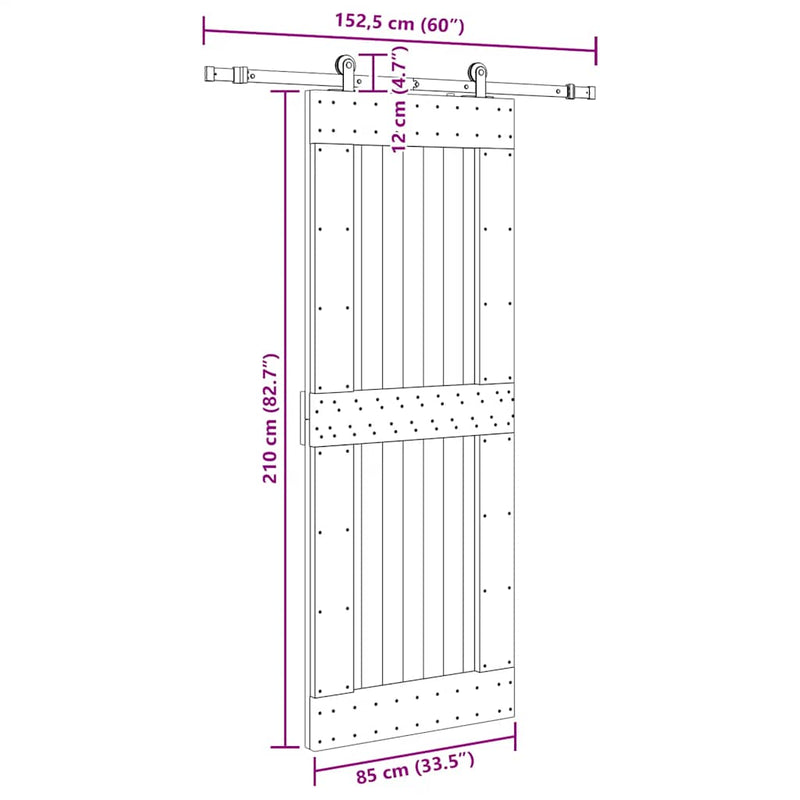 vidaXL tömör fenyőfa tolóajtó fémszerelékszettel 85x210 cm