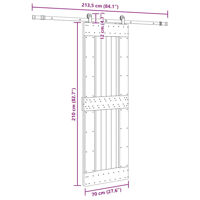 vidaXL tömör fenyőfa tolóajtó fémszerelékszettel 70 x 210 cm