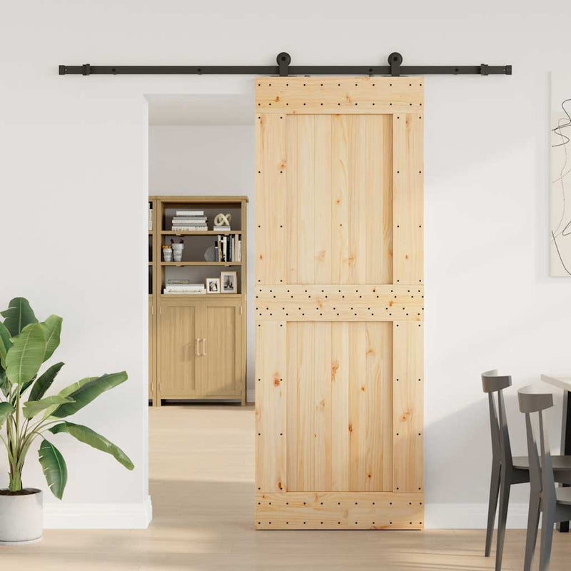 vidaXL tömör fenyőfa tolóajtó fémszerelékszettel 85x210 cm