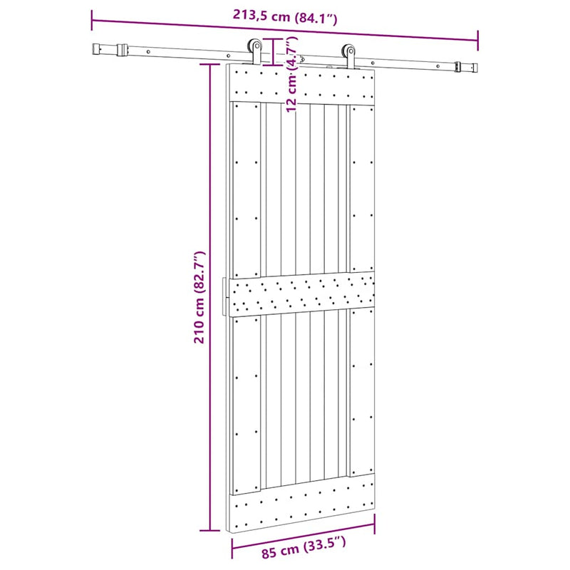 vidaXL tömör fenyőfa tolóajtó fémszerelékszettel 85x210 cm