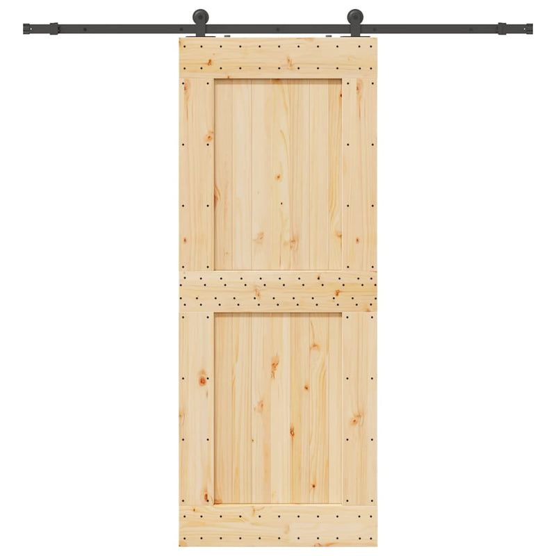 vidaXL tömör fenyőfa tolóajtó fémszerelékszettel 90 x 210 cm