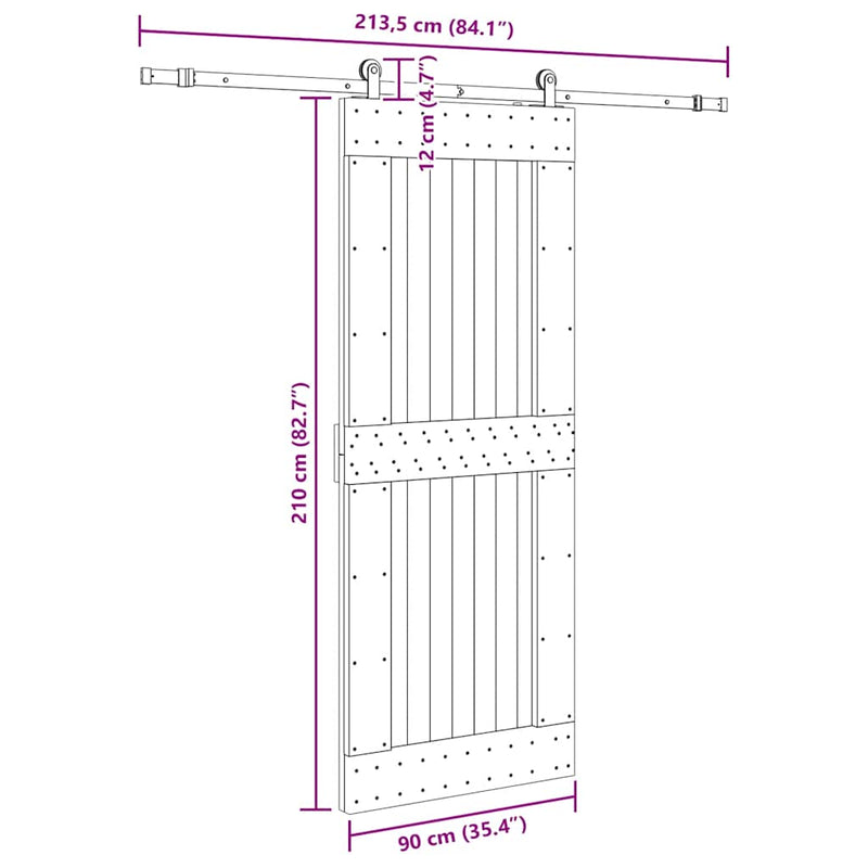 vidaXL tömör fenyőfa tolóajtó fémszerelékszettel 90 x 210 cm