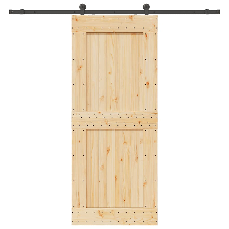 vidaXL tömör fenyőfa tolóajtó fémszerelékszettel 95 x 210 cm