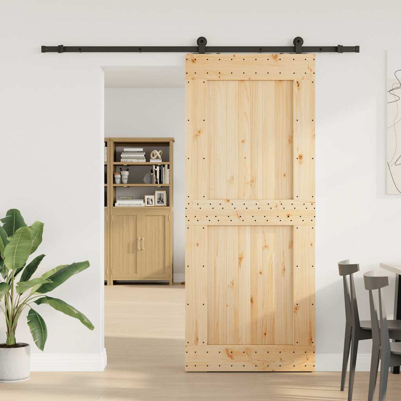 vidaXL tömör fenyőfa tolóajtó fémszerelékszettel 95 x 210 cm