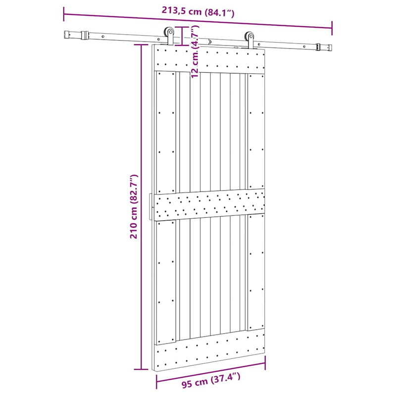 vidaXL tömör fenyőfa tolóajtó fémszerelékszettel 95 x 210 cm