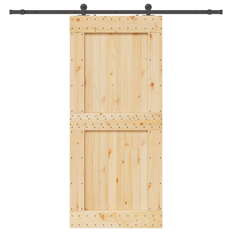 vidaXL tömör fenyőfa tolóajtó fémszerelékszettel 100 x 210 cm