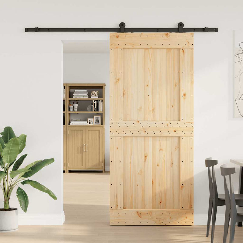 vidaXL tömör fenyőfa tolóajtó fémszerelékszettel 100 x 210 cm