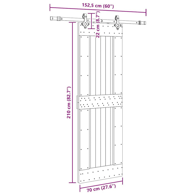 vidaXL tömör fenyőfa tolóajtó fémszerelékszettel 70 x 210 cm