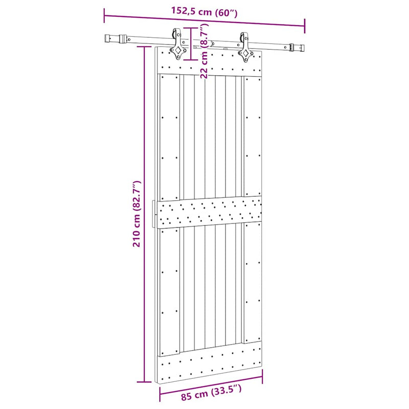 vidaXL tömör fenyőfa tolóajtó fémszerelékszettel 85x210 cm