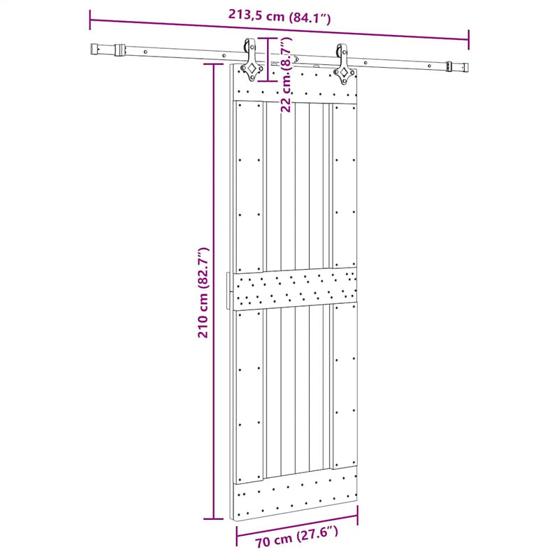 vidaXL tömör fenyőfa tolóajtó fémszerelékszettel 70 x 210 cm