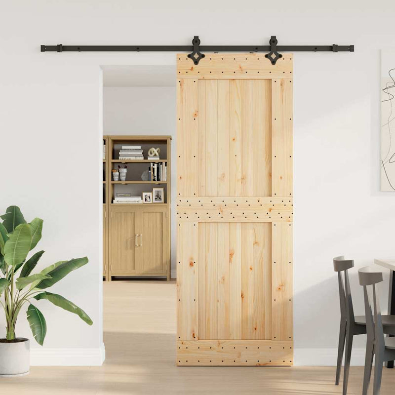 vidaXL tömör fenyőfa tolóajtó fémszerelékszettel 85x210 cm