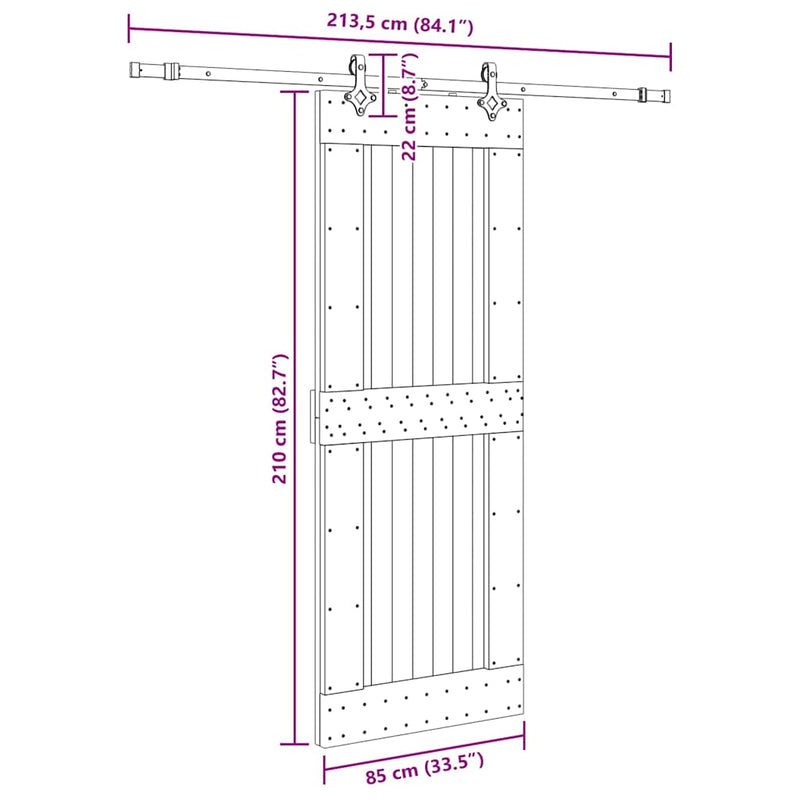 vidaXL tömör fenyőfa tolóajtó fémszerelékszettel 85x210 cm
