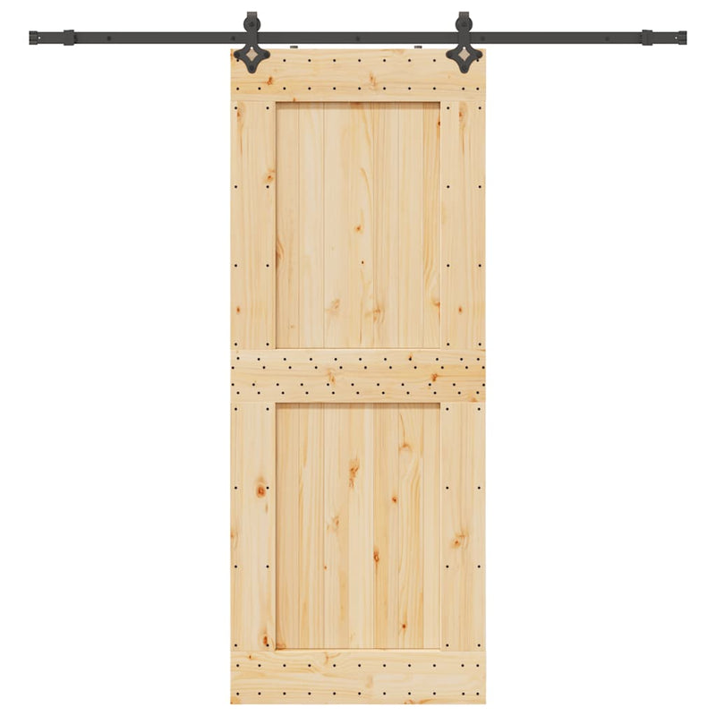 vidaXL tömör fenyőfa tolóajtó fémszerelékszettel 90 x 210 cm