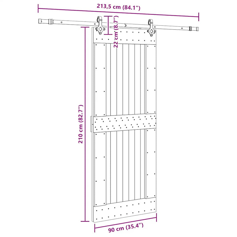 vidaXL tömör fenyőfa tolóajtó fémszerelékszettel 90 x 210 cm
