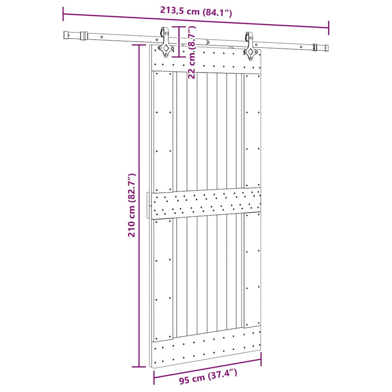 vidaXL tömör fenyőfa tolóajtó fémszerelékszettel 95 x 210 cm