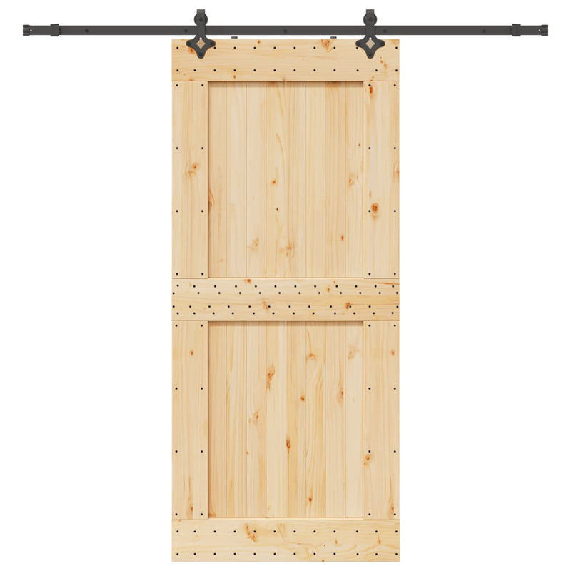 vidaXL tömör fenyőfa tolóajtó fémszerelékszettel 100 x 210 cm