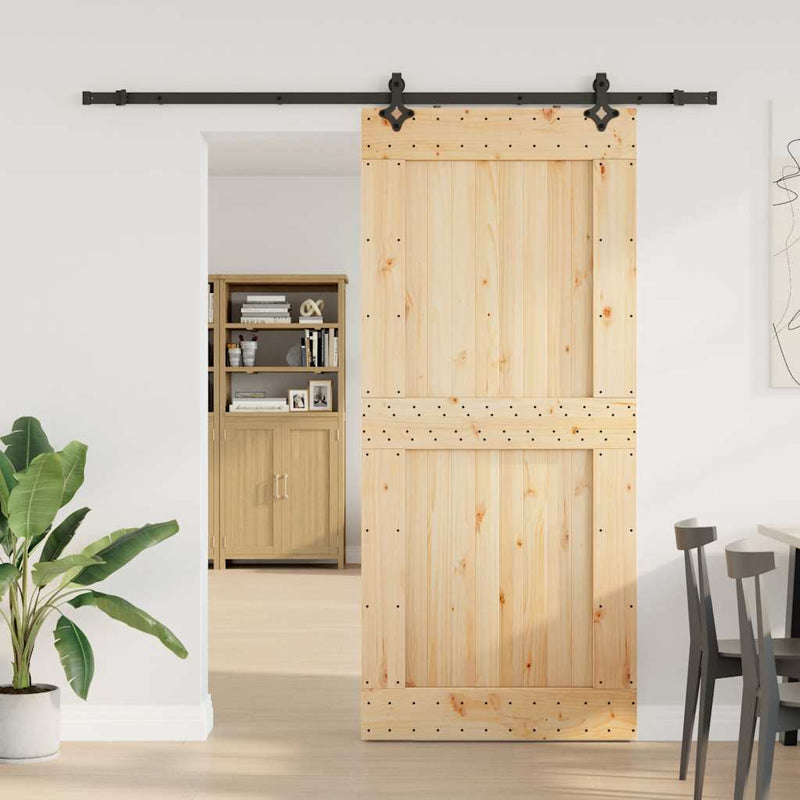vidaXL tömör fenyőfa tolóajtó fémszerelékszettel 100 x 210 cm