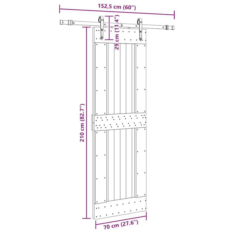 vidaXL tömör fenyőfa tolóajtó fémszerelékszettel 70 x 210 cm