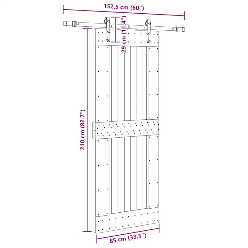vidaXL tömör fenyőfa tolóajtó fémszerelékszettel 85x210 cm