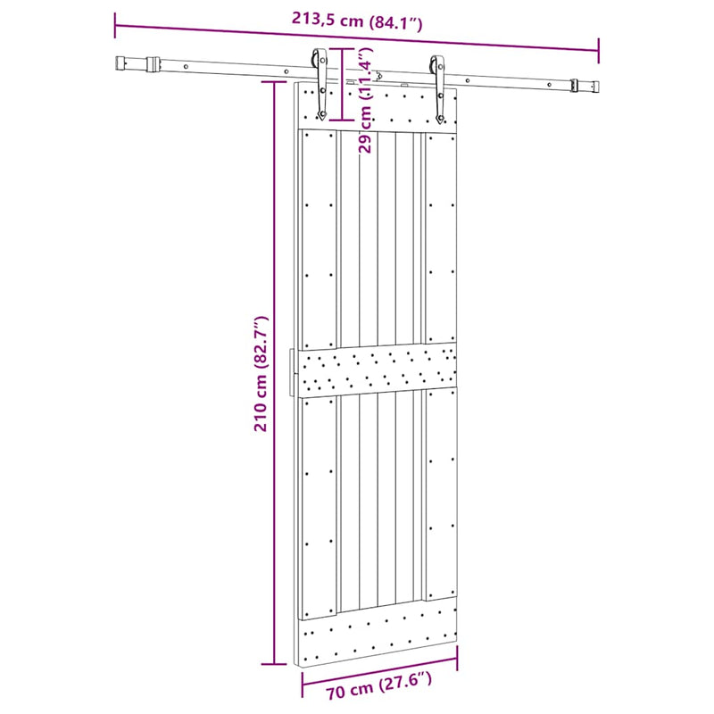 vidaXL tömör fenyőfa tolóajtó fémszerelékszettel 70 x 210 cm