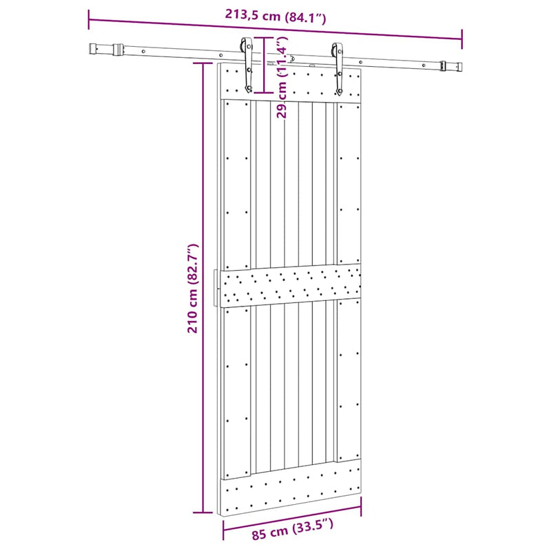 vidaXL tömör fenyőfa tolóajtó fémszerelékszettel 85x210 cm