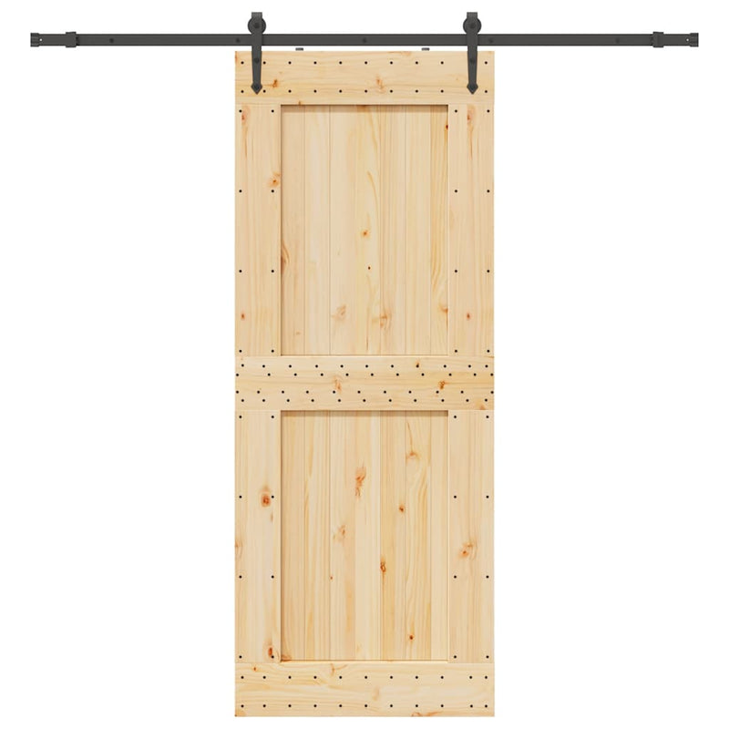 vidaXL tömör fenyőfa tolóajtó fémszerelékszettel 90 x 210 cm