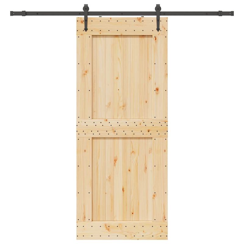 vidaXL tömör fenyőfa tolóajtó fémszerelékszettel 95 x 210 cm