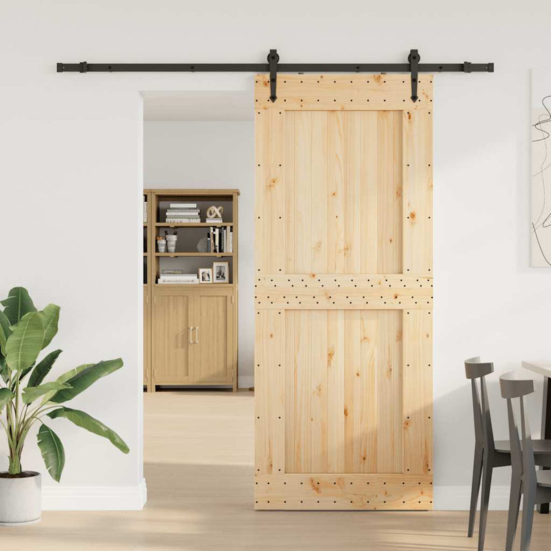 vidaXL tömör fenyőfa tolóajtó fémszerelékszettel 95 x 210 cm