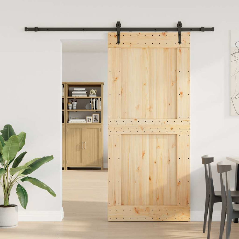 vidaXL tömör fenyőfa tolóajtó fémszerelékszettel 100 x 210 cm